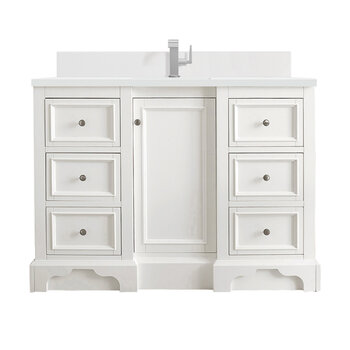 James Martin Furniture De Soto 48'' Single Vanity, Bright White w/ Single Hole 3 cm (1-3/8'') Thick White Zeus Quartz Top, Backsplash, and Rectangle Undermount Sink Product View