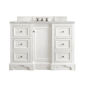 James Martin Furniture De Soto 48'' Single Vanity, Bright White w/ 3 cm (1-3/8'') Thick Victorian Silver Quartz Top and Rectangle Undermount Sink Product View
