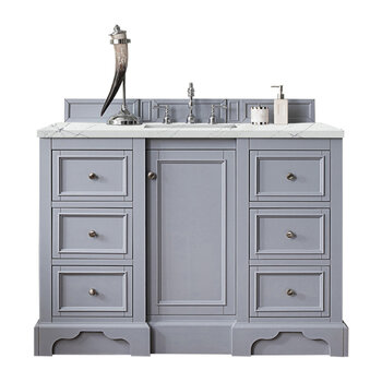 James Martin Furniture De Soto 48'' Single Vanity in Silver Gray with 3cm (1-3/8'' ) Thick Ethereal Noctis Quartz Top and Rectangle Undermount Sink