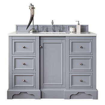 James Martin Furniture De Soto 48'' Single Vanity in Silver Gray w/ 3cm (1-3/8'') Thick White Zeus Quartz Top