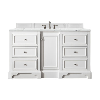 James Martin Furniture De Soto 60'' Single Vanity in Bright White with 3cm (1-3/8'' ) Thick Ethereal Noctis Quartz Top and Rectangle Undermount Sink