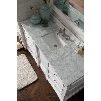 James Martin Furniture 60'' Bright White w/ Carrara Marble Top Overhead View