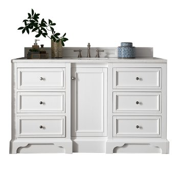 James Martin Furniture 60'' Bright White w/ Arctic Fall Top Front Product View