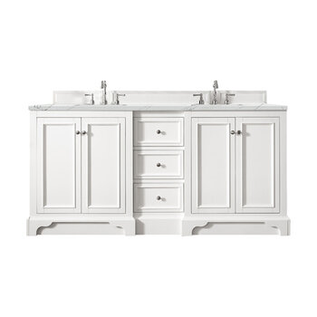 James Martin Furniture De Soto 72''  Double Vanity in Bright White with 3cm (1-3/8'' ) Thick Ethereal Noctis Quartz Top and Rectangle Undermount Sinks