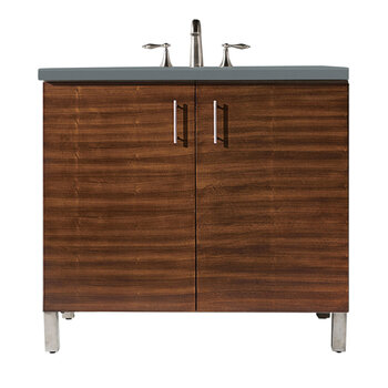 James Martin Furniture Metropolitan 36'' Single Vanity in American Walnut with 3cm (1-3/8'' ) Thick Cala Blue Quartz Top and Rectangle Undermount Sink