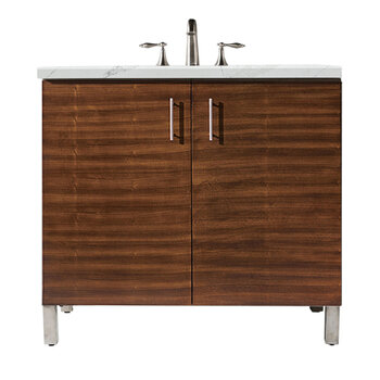 James Martin Furniture Metropolitan 36'' Single Vanity in American Walnut with 3cm (1-3/8'' ) Thick Ethereal Noctis Quartz Top and Rectangle Sink