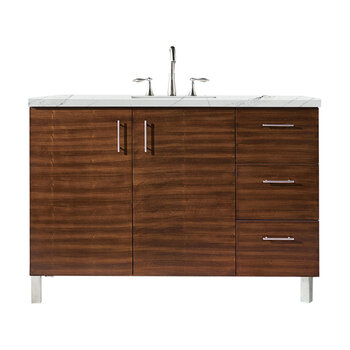 James Martin Furniture Metropolitan 48'' Single Vanity in American Walnut with 3cm (1-3/8'' ) Thick Ethereal Noctis Quartz Top and Rectangle Sink