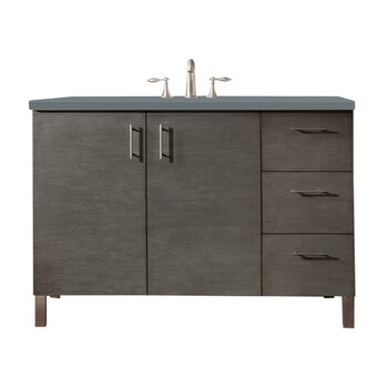 James Martin Furniture Metropolitan 48'' Single Vanity in Silver Oak with 3cm (1-3/8'' ) Thick Cala Blue Quartz Top and Rectangle Undermount Sink