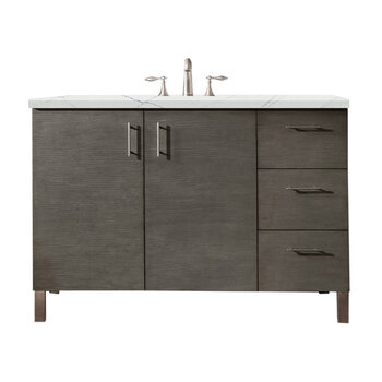 James Martin Furniture Metropolitan 48'' Single Vanity in Silver Oak with 3cm (1-3/8'' ) Thick Ethereal Noctis Quartz Top and Rectangle Undermount Sink