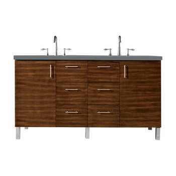 James Martin Furniture Metropolitan 60'' Double Vanity in American Walnut with 3cm (1-3/8'' ) Thick Cala Blue Quartz Top and Rectangle Undermount Sinks