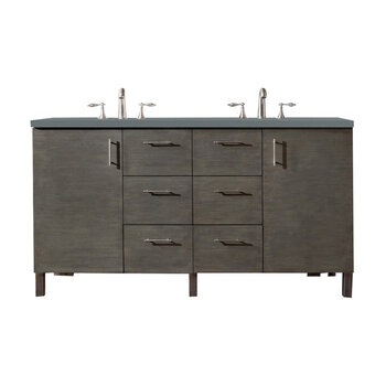 James Martin Furniture Metropolitan 60'' Double Vanity in Silver Oak with 3cm (1-3/8'' ) Thick Cala Blue Quartz Top and Rectangle Undermount Sinks