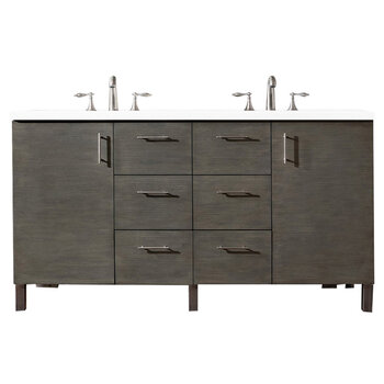 James Martin Furniture Metropolitan 60'' Double Vanity in Silver Oak w/ 3cm (1-3/8'') Thick White Zeus Quartz Top