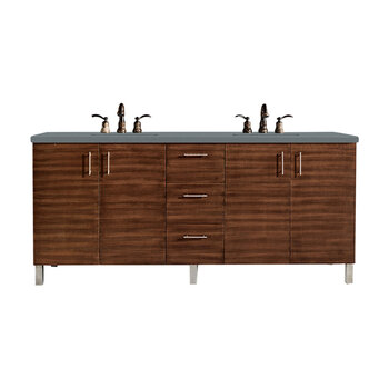 James Martin Furniture Metropolitan 72'' Double Vanity in American Walnut with 3cm (1-3/8'' ) Thick Cala Blue Quartz Top and Rectangle Undermount Sinks
