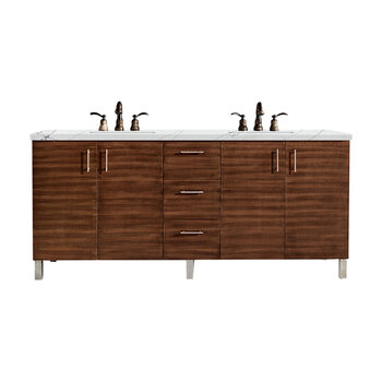 James Martin Furniture Metropolitan 72'' Double Vanity in American Walnut with 3cm (1-3/8'' ) Thick Ethereal Noctis Quartz Top and Rectangle Sinks