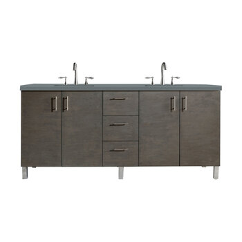 James Martin Furniture Metropolitan 72'' Double Vanity in Silver Oak with 3cm (1-3/8'' ) Thick Cala Blue Quartz Top and Rectangle Undermount Sinks