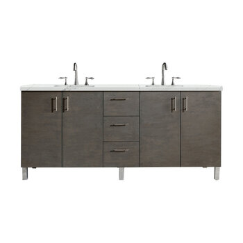 James Martin Furniture Metropolitan 72'' Double Vanity in Silver Oak with 3cm (1-3/8'' ) Thick Ethereal Noctis Quartz Top and Rectangle Undermount Sinks