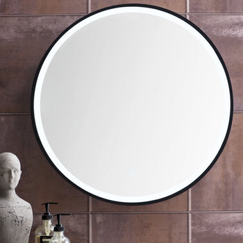 James Martin Furniture Cirque 24'' Diameter Round LED Wall Mounted Mirror with Anti-Fog Technology and Matte Black Frame