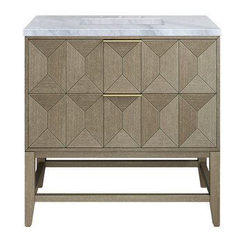 James Martin Furniture Emmeline 36'' Single Vanity in Pebble Oak w/ 3cm (1-3/8'') Thick Carrara Marble Top