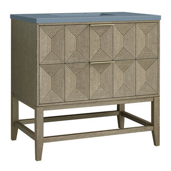 James Martin Furniture Emmeline 36'' Pebble Oak w/ Cala Blue Top Product View