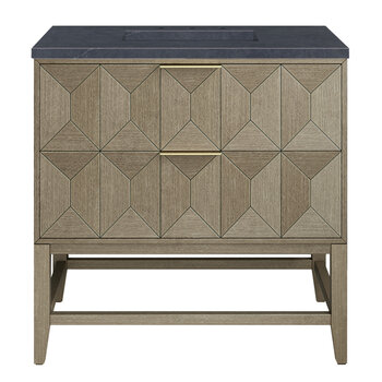 James Martin Furniture Emmeline 36'' Single Vanity in Pebble Oak w/ 3cm (1-3/8'') Thick Charcoal Soapstone Top