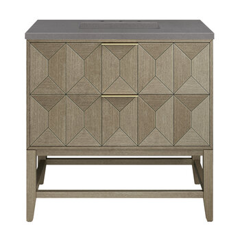 James Martin Furniture Emmeline 36'' Single Vanity in Pebble Oak w/ 3cm (1-3/8'') Thick Grey Expo Top