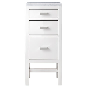 James Martin Furniture Addison 15'' W Base Cabinet with 3 Drawers, Glossy White and 3cm (1-3/8'') Thick Carrara Marble Top