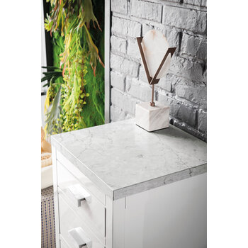 James Martin Furniture Addison 15'' W Base Cabinet with 3 Drawers, Glossy White and 3cm (1-3/8'') Thick Eternal Jasmine Pearl Quartz Top