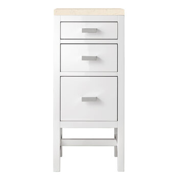 James Martin Furniture Addison 15'' W Base Cabinet with 3 Drawers, Glossy White and 3cm (1-3/8'') Thick Eternal Marfil Top