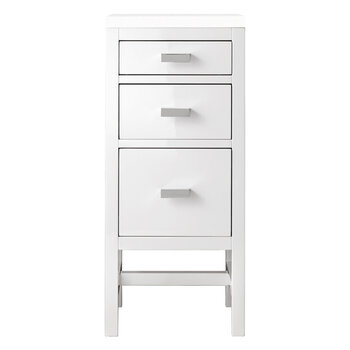 James Martin Furniture Addison 15''  Base Cabinet w/ Drawers, Glossy White w/ 3cm (1-3/8'') Thick White Zeus Quartz Top