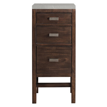 James Martin Furniture Addison 15'' W Base Cabinet with 3 Drawers, Mid Century Acacia and 3cm (1-3/8'') Thick Eternal Serena Quartz Top