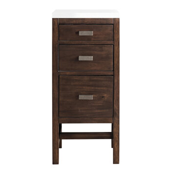 James Martin Furniture Addison 15''  Base Cabinet w/ Drawers, Mid Century Acacia w/ 3cm (1-3/8'') Thick White Zeus Quartz Top