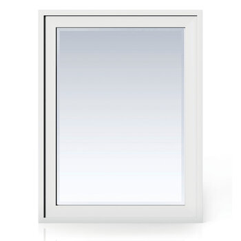 James Martin Furniture Addison 30'' W Rectangular Bevel Cut Wall Mounted Mirror with Glossy White Frame, 30'' W x 1'' D x 39'' H