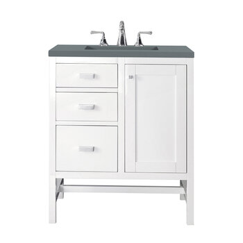 James Martin Furniture Addison 30'' Single Vanity Cabinet in Glossy White with 3cm (1-3/8'' ) Thick Cala Blue Top and Rectangle Undermount Sink