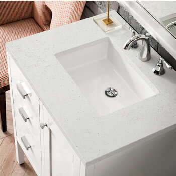 James Martin Furniture Addison 30'' Single Vanity, Glossy White w/ 3 cm (1-3/8'') Thick Lime Delight Quartz Top and Rectangle Undermount Sink Overhead Top View