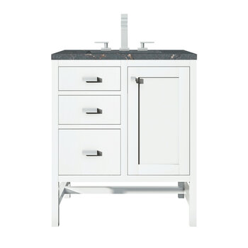 James Martin Furniture Addison 30'' Single Vanity, Glossy White w/ 3 cm (1-3/8'') Thick Parisien Bleu Quartz Top and Rectangle Undermount Sink Product View