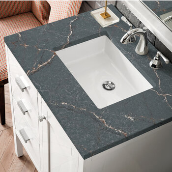 James Martin Furniture Addison 30'' Single Vanity, Glossy White w/ 3 cm (1-3/8'') Thick Parisien Bleu Quartz Top and Rectangle Undermount Sink Overhead Top View
