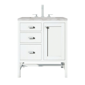 James Martin Furniture Addison 30'' Single Vanity, Glossy White w/ 3 cm (1-3/8'') Thick Victorian Silver Quartz Top and Rectangle Undermount Sink Product View