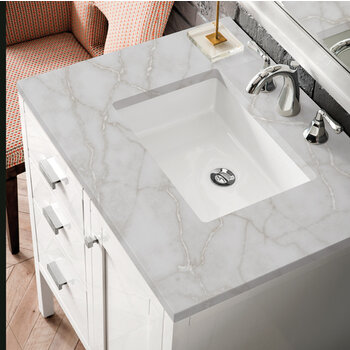 James Martin Furniture Addison 30'' Single Vanity, Glossy White w/ 3 cm (1-3/8'') Thick Victorian Silver Quartz Top and Rectangle Undermount Sink Overhead Top View