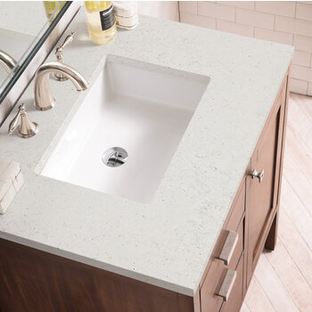 James Martin Furniture Addison 30'' Single Vanity, Mid-Century Acacia w/ 3 cm (1-3/8'') Thick Lime Delight Quartz Top and Rectangle Undermount Sink Overhead Top View