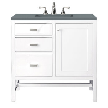James Martin Furniture Addison 36'' Single Vanity Cabinet in Glossy White with 3cm (1-3/8'' ) Thick Cala Blue Top and Rectangle Undermount Sink