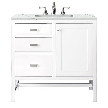 James Martin Furniture Addison 36'' Single Vanity Cabinet in Glossy White with 3cm (1-3/8'' ) Thick Ethereal Noctis Top and Rectangle Undermount Sink