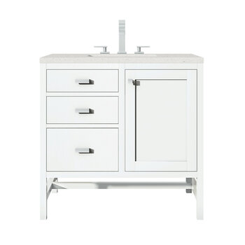 James Martin Furniture Addison 36'' Single Vanity, Glossy White w/ 3 cm (1-3/8'') Thick Lime Delight Quartz Top and Rectangle Undermount Sink Product View