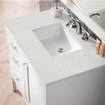 James Martin Furniture Addison 36'' Single Vanity, Glossy White w/ 3 cm (1-3/8'') Thick Lime Delight Quartz Top and Rectangle Undermount Sink Overhead Top View