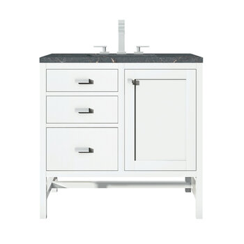 James Martin Furniture Addison 36'' Single Vanity, Glossy White w/ 3 cm (1-3/8'') Thick Parisien Bleu Quartz Top and Rectangle Undermount Sink Product View
