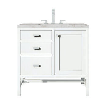 James Martin Furniture Addison 36'' Single Vanity, Glossy White w/ 3 cm (1-3/8'') Thick Victorian Silver Quartz Top and Rectangle Undermount Sink Product View