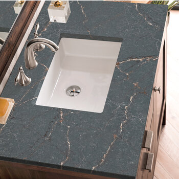 James Martin Furniture Addison 36'' Single Vanity, Mid-Century Acacia w/ 3 cm (1-3/8'') Thick Parisien Bleu Quartz Top and Rectangle Undermount Sink Overhead Top View