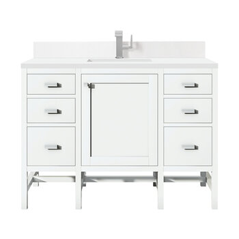 James Martin Furniture Addison 48'' Single Vanity, Glossy White w/ Single Hole 3 cm (1-3/8'') Thick White Zeus Quartz Top, Backsplash, and Rectangle Undermount Sink Product View