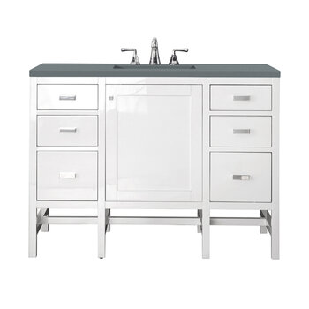 James Martin Furniture Addison 48'' Single Vanity Cabinet in Glossy White with 3cm (1-3/8'' ) Thick Cala Blue Top and Rectangle Undermount Sink