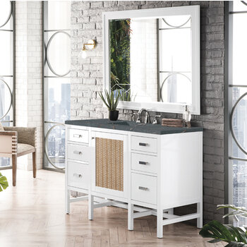 James Martin Furniture Addison 48'' Single Vanity, Glossy White w/ 3 cm (1-3/8'') Thick Parisien Bleu Quartz Top and Rectangle Undermount Sink Overhead Top View