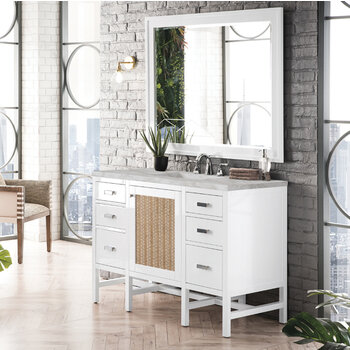 James Martin Furniture Addison 48'' Single Vanity, Glossy White w/ 3 cm (1-3/8'') Thick Victorian Silver Quartz Top and Rectangle Undermount Sink Overhead Top View